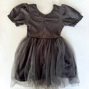 Cotton On Kids Tulle Dress | Puff Sleeve, Ribbed Bodice | Brown | 3T